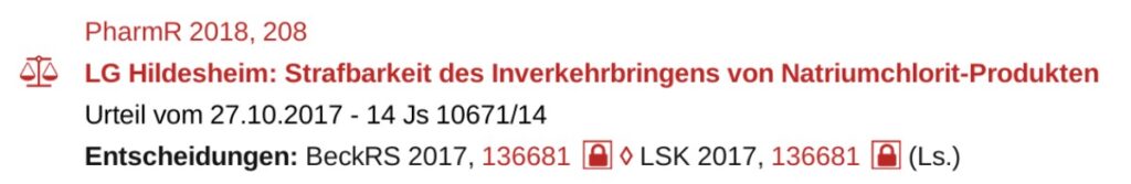 Screenshot (Ausschnitt). Die Veröffentlichung des Urteils zum Fall Luxusline im Jahr 2017.