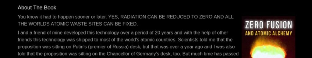Screenshot. Jim Humbles Buch „Zero fusion and atomic alchemy“.
