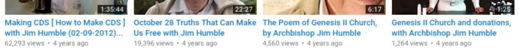 Screenshot. Video von Jim Humble „Poem of the Genesis II Church“ und andere Videos.