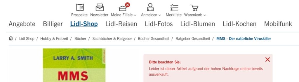 Screenshot: Lidl-Shop mit dem Verkauf des MMS-Buches von Larry A. Smith.